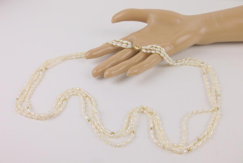 Stunning Vintage 14kt Gold 3 Strand Pearl Necklace 30" (1 of 5)