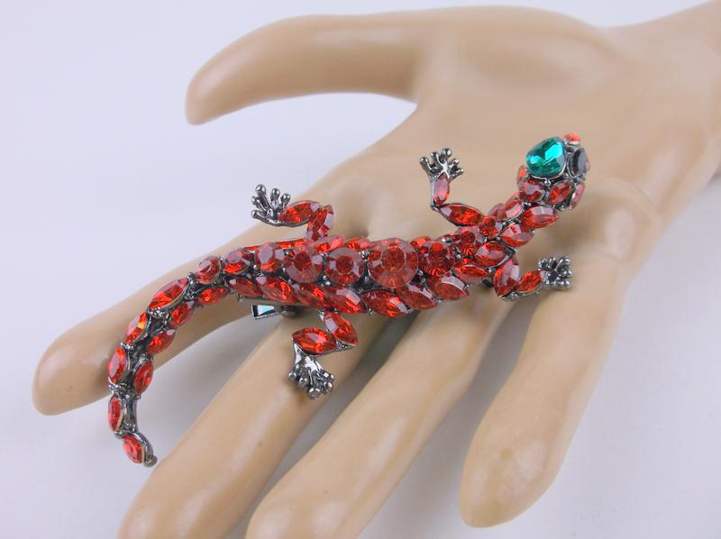 Stunning Large Enameled Rhinestone Lizard Brooch (1 of 2)