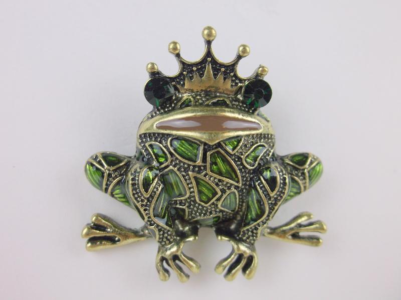 Stunning Enameled Rhinestone Frog Prince Brooch (1 of 1)