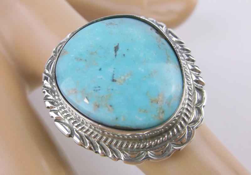 Huge Cecil Skeets Navajo Sterling Sierra Mtn Turq Ring (1 of 2)