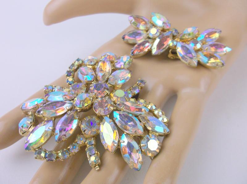 Gorgeous Large Antique Rhinestone Brooch Earrings Set (1 of 3)