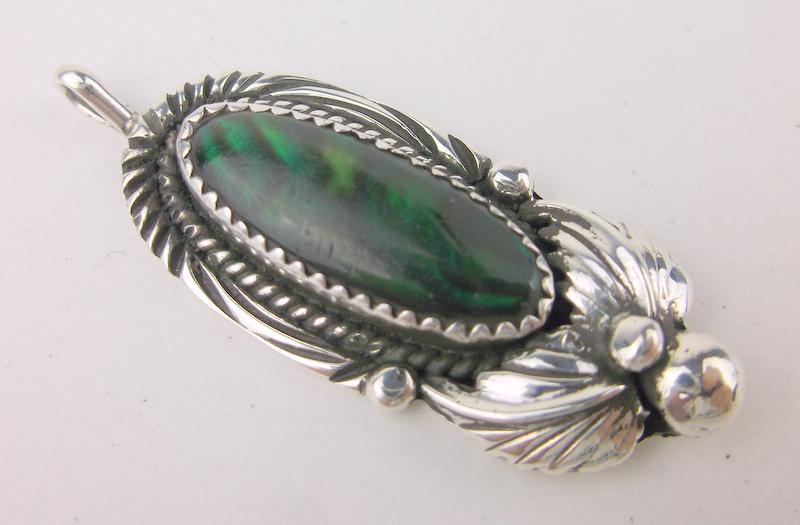 Antique Circle J.W. Navajo Sterling Abalone Pendant: Handmade Genuine Navajo, Solid Sterling Silver, in Like New Condition