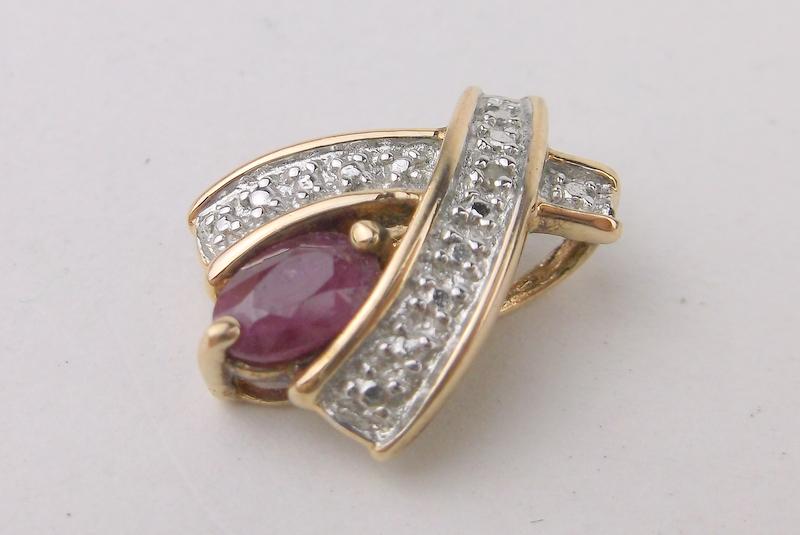 Gorgeous Gold Over Sterling Diamond Ruby Pendant: Guaranteed Solid 925 Sterling Silver, in Excellent Condition