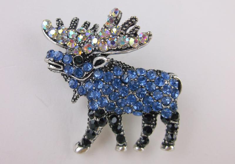 Stunning Enameled Rhinestone Moose Brooch: Like New