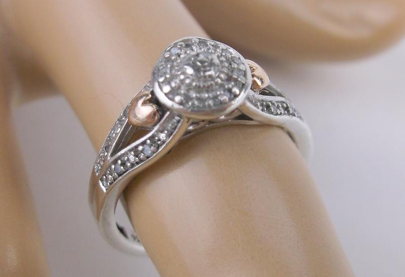 Stunning Sterling 10kt Gold Genuine Diamond Ring 7: Guaranteed Solid 925 Sterling Silver, in Excellent Condition