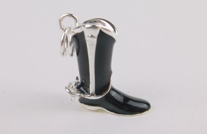 New Sterling Silver Enameled Equestrian Horse Boot: Guaranteed Solid 925 Sterling Silver, in Excellent Condition
