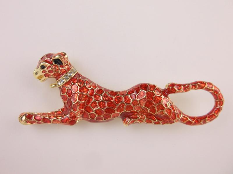 Stunning Large Enameled Rhinestone Leopard Brooch (1 of 1)