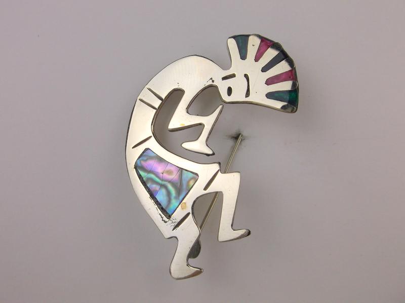 Gorgeous Vintage Abalone Kokopelli Brooch: excellent condition