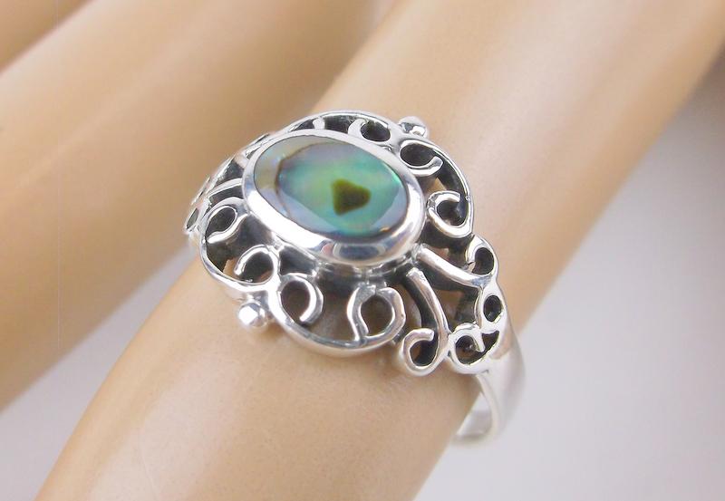 New Sterling Silver Natural Heart IN Abalone Ring 7: Guaranteed Solid 925 Sterling Silver, in Excellent Condition