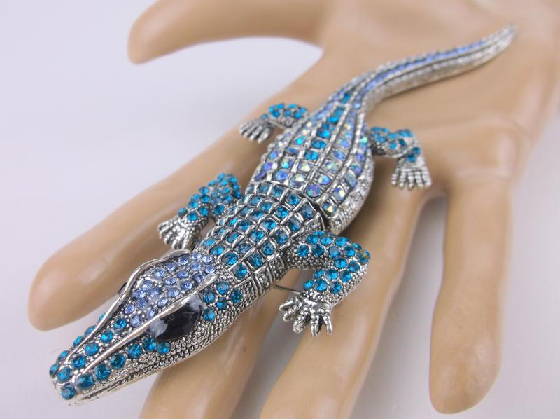Stunning Huge Rhinestone Alligator Brooch (1 of 2)