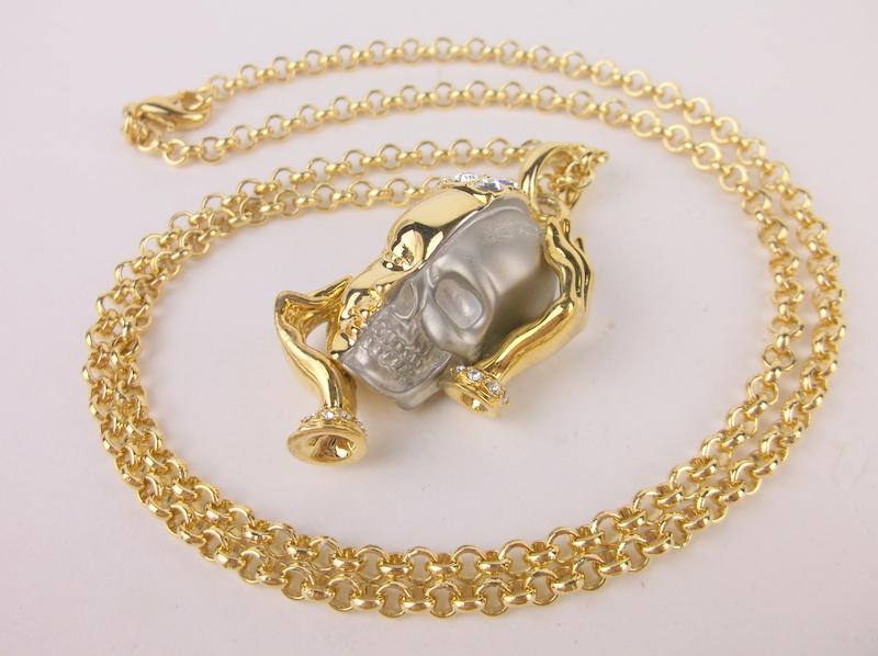 Incredible Rhinestone Half Skull Half Face Necklace (1 of 4)