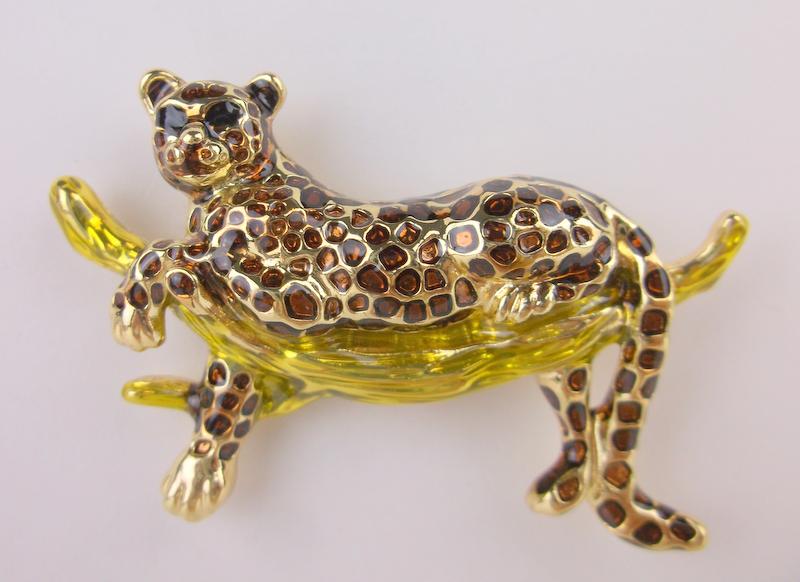 Stunning Enameled Rhinestone Leopard Brooch (1 of 1)
