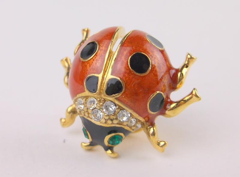 Stunning Enameled Rhinestone Ladybug Pin Brooch (1 of 1)