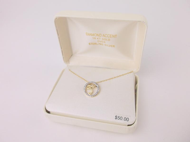 New Gold Over Sterling Diamond Initial T Necklace 18" (1 of 2)