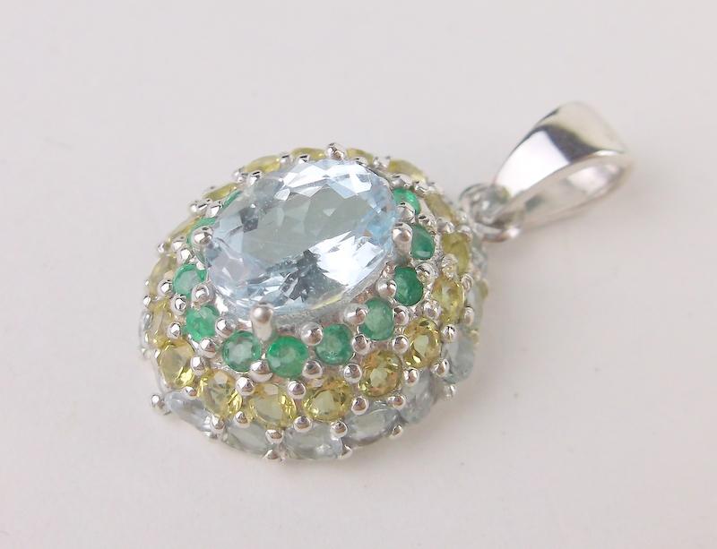 New Sterling Silver Emerald Aquamarine Pendant Boxed (1 of 2)
