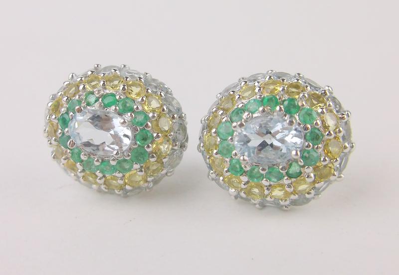 New Sterling Silver Emerald Aquamarine Earrings Boxed (1 of 2)