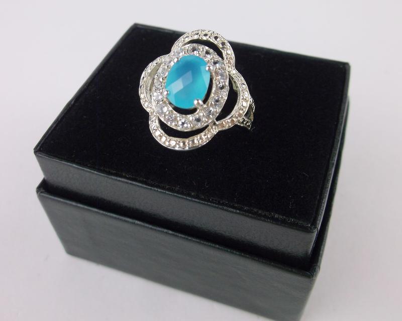 New Sterling Silver Blue Sea Opal Ring Size 8 Boxed (1 of 4)