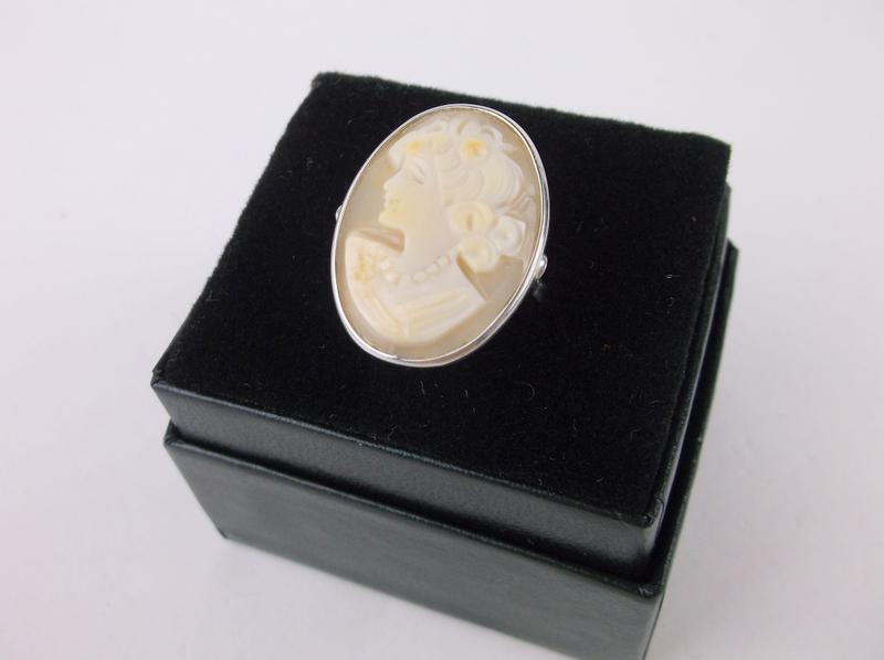 New Sterling Italian Carved Shell Cameo Ring 7 Signed (1 of 4)