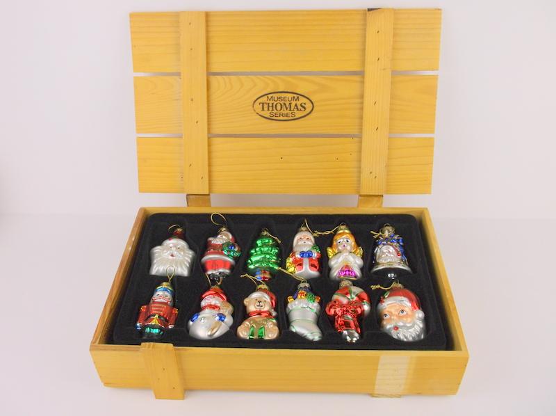 HUGE Boxed Thomas Glass Christmas Ornaments HB: A gorgeous set of Thomas Museum Collection hand blown glass Christmas ornaments in original case in gorgeous condition.