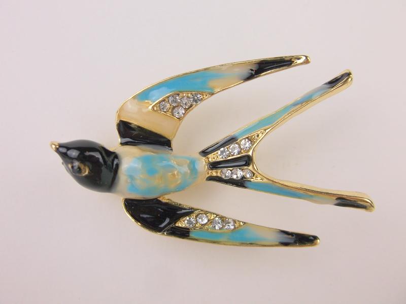Stunning Enameled Rhinestone Sparrow Brooch (1 of 1)