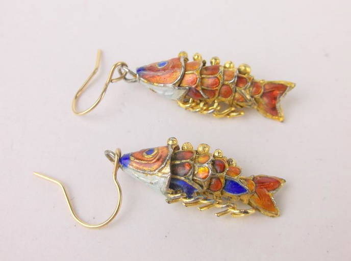 Antique Sterling Silver Articulated Fish Earrings