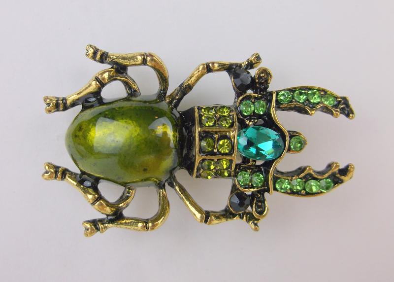Stunning Enameled Rhinestone Beetle Insect Brooch: Like New