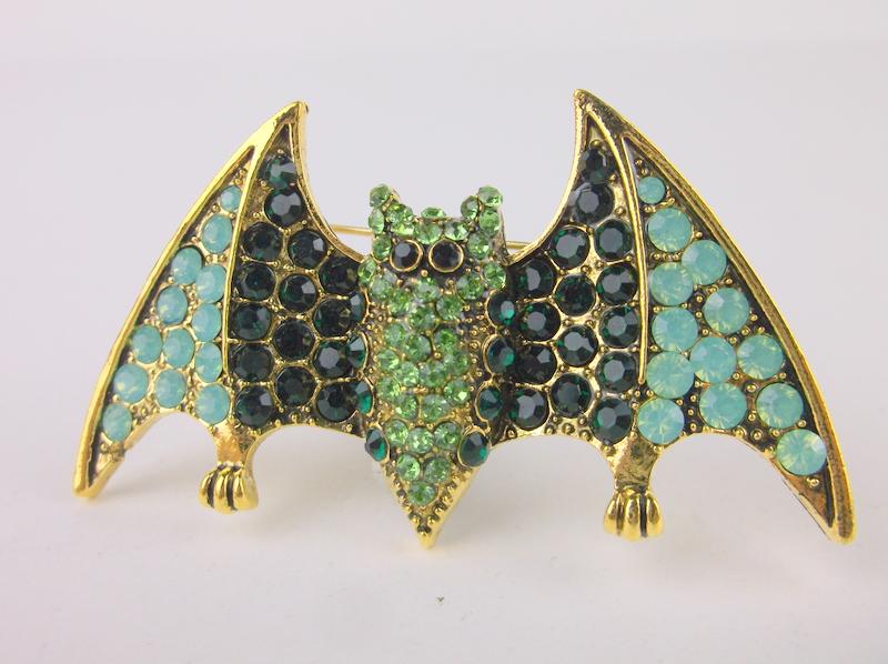 Stunning Large Enameled Rhinestone Bat Brooch (1 of 1)