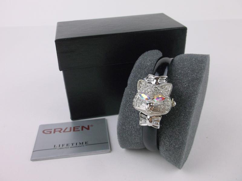 New Boxed Gruen Rhinestone Cat Wristwatch (1 of 5)