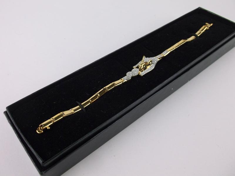 Gold Over Sterling Diamond Leopard Bracelet 7.5" NEW (1 of 3)