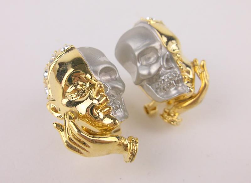Incredible Rhinestone Half Skull Half Face Earrings (1 of 4)