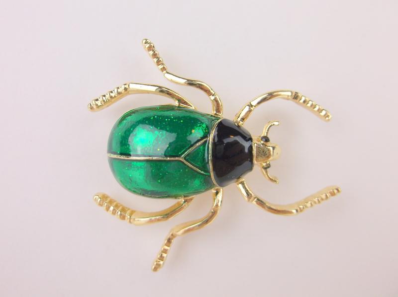 Stunning Enameled Rhinestone Beetle Insect Brooch: Like New