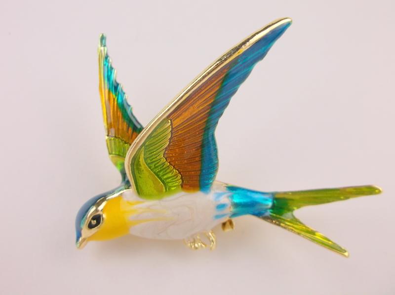 Stunning Enameled Sparrow Brooch Large (1 of 1)