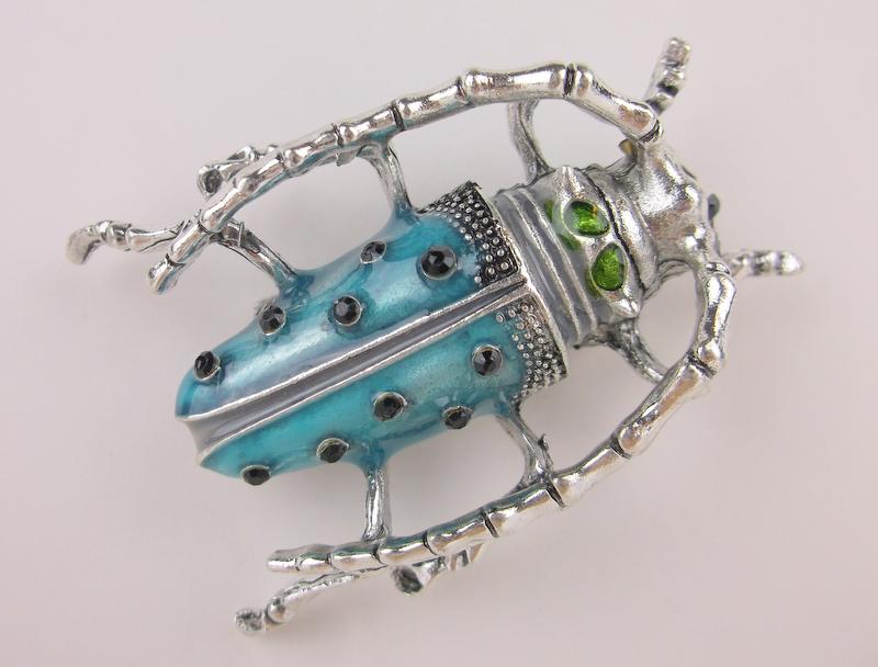 Stunning Large Enameled Rhinestone Beetle Brooch (1 of 1)