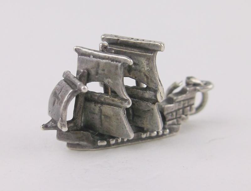 Antique Sterling Silver Ship Charm Sails Move (1 of 2)