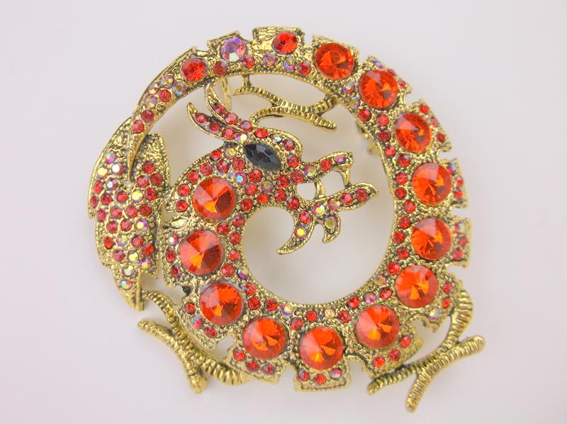 New Large Enameled Rhinestone Dragon Brooch (1 of 1)