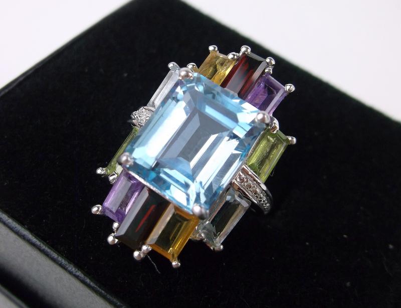 New Boxed Sterling 8ct Topaz Multi Gemstone Ring 5.5 (1 of 3)