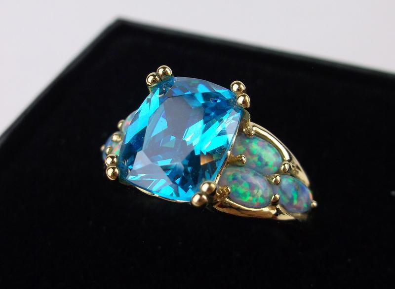New Boxed Sterling Silver Blue Stone Opal Ring 10 (1 of 4)