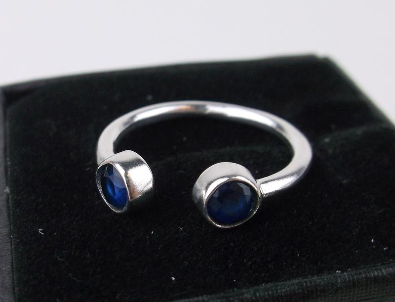 New Boxed Sterling Silver Double Sapphire Ring 6.5 (1 of 2)