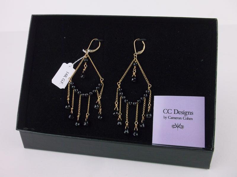 New Boxed Cameron Cohen 14kt GF Drop Earrings Onyx (1 of 3)