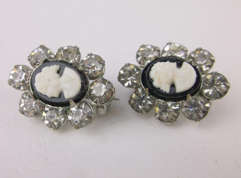 Gorgeous Antique Rhinestone Cameo Brooch Set (1 of 2)