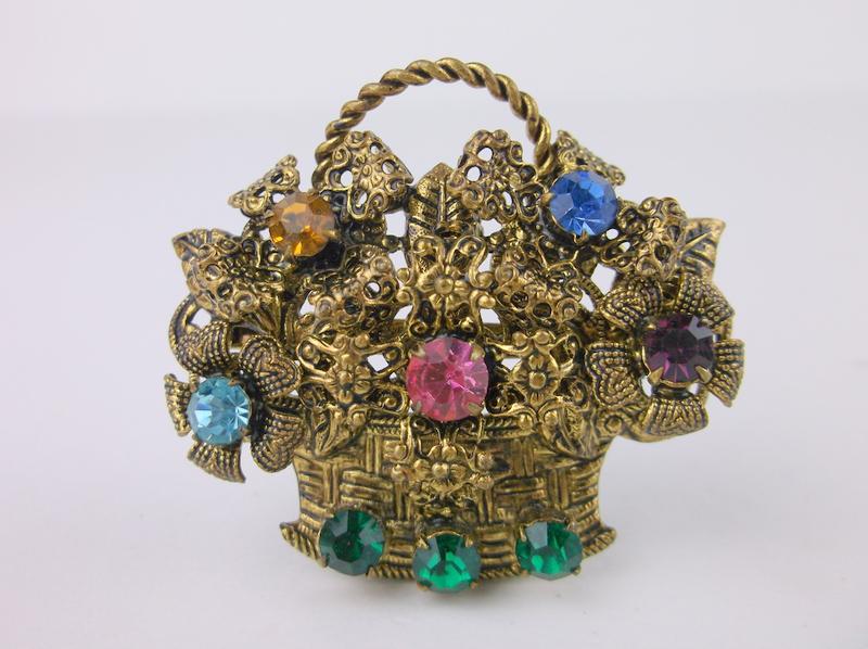 Gorgeous Antique Rhinestone Flower Basket Brooch (1 of 3)