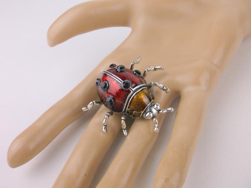 Stunning Large Enameled Rhinestone Ladybug Brooch (1 of 1)