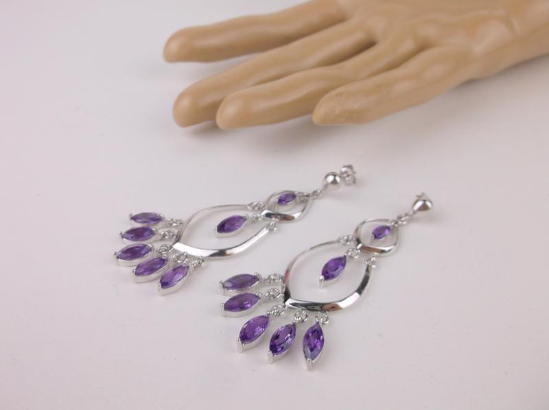 Stunning Huge Sterling Amethyst Dangly Earrings Stud (1 of 2)