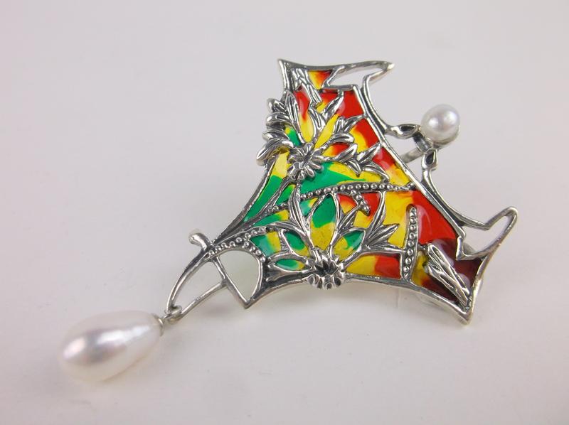 Incred Sterling Silver Art Glass Pearl Sunset Pendant: Guaranteed Solid 925 Sterling Silver, in Excellent Condition