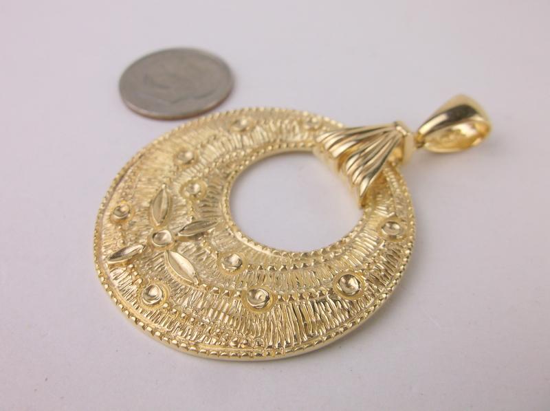 New Large Heavy Gold Over Sterling Pendant Ornate: Guaranteed Solid 925 Sterling Silver, in Excellent Condition