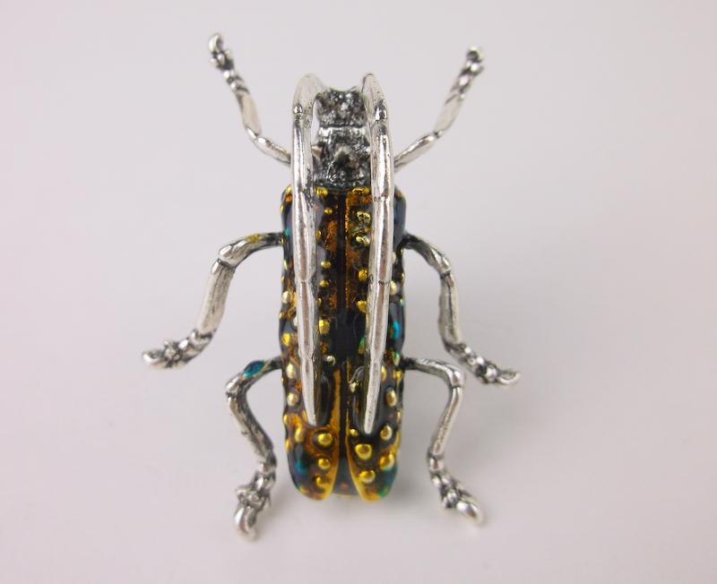 Stunning Enameled Rhinestone Beetle Insect Brooch: Like New
