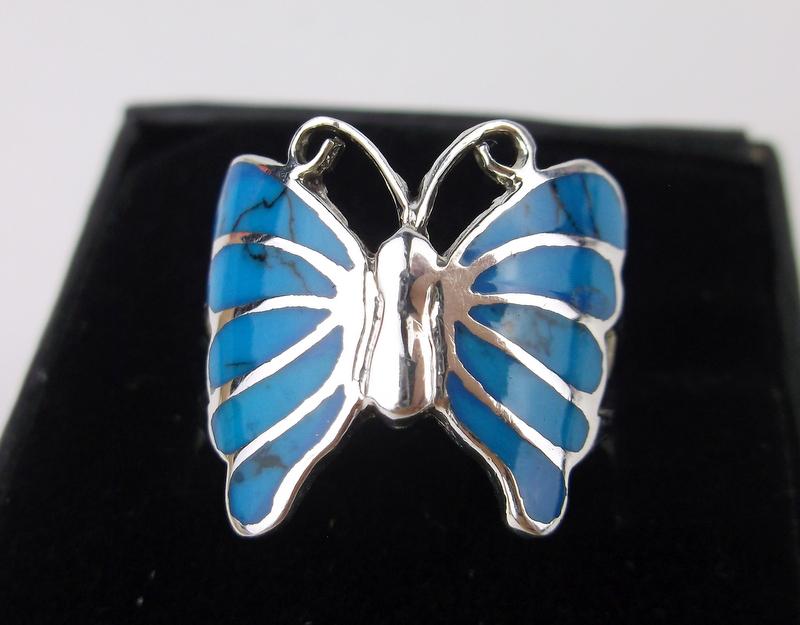 New Boxed Sterling Turquoise Butterfly Ring 6 (1 of 3)