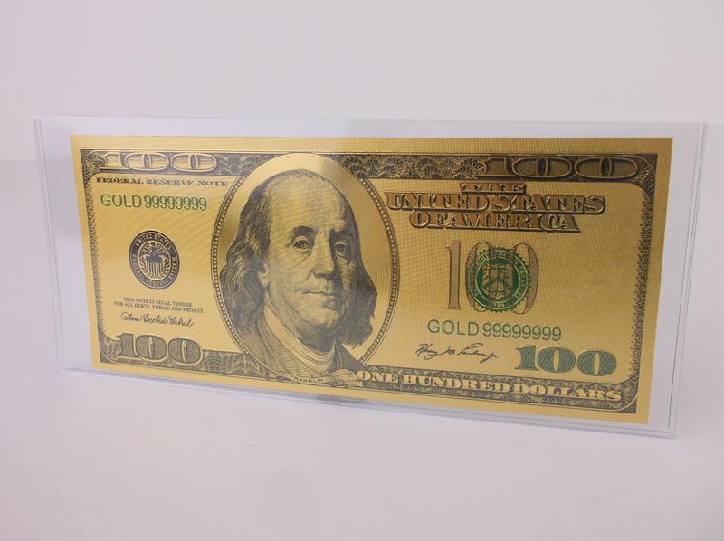 24kt Gold US $100 One Hundred Dollar Bill: excellent condition