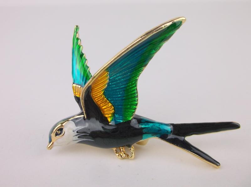 Stunning Large Enameled Sparrow Brooch (1 of 1)