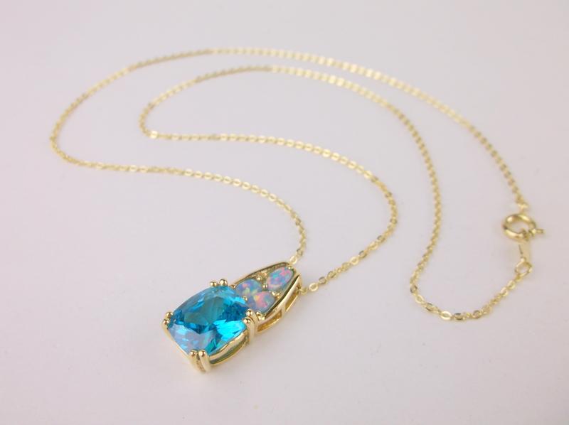 New Gold Over Sterling Silver Opal Necklace 18" (1 of 1)